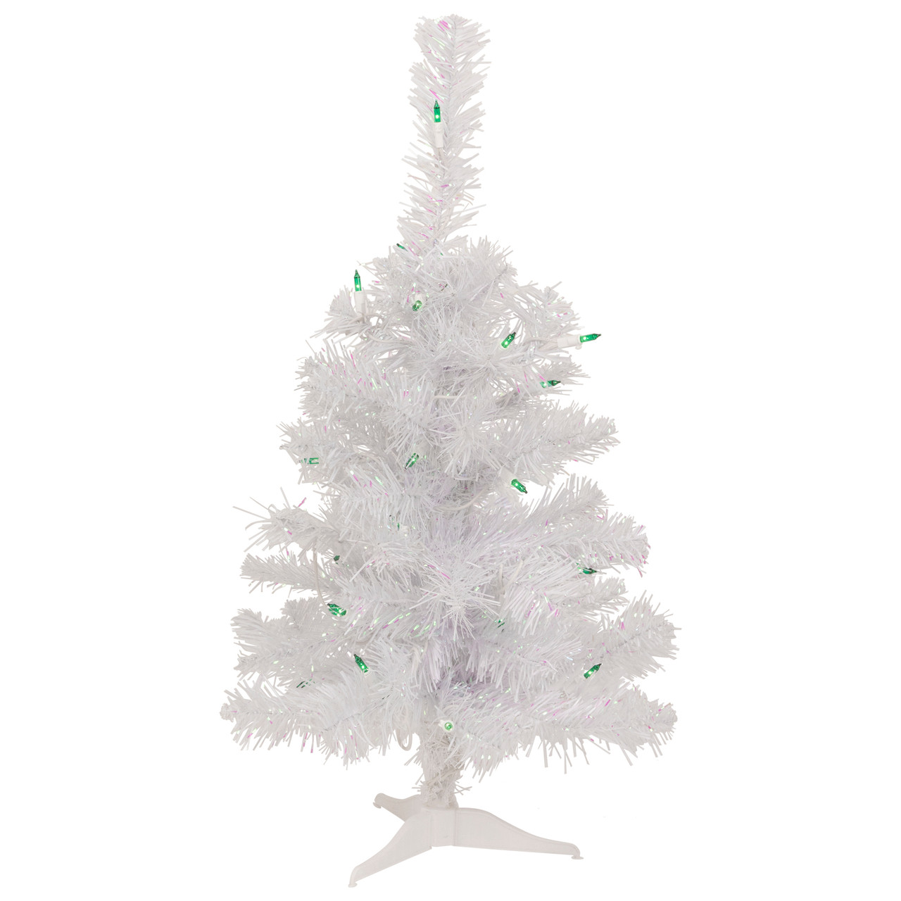2' Lighted Rockport White Pine Artificial Christmas Tree, Green Lights