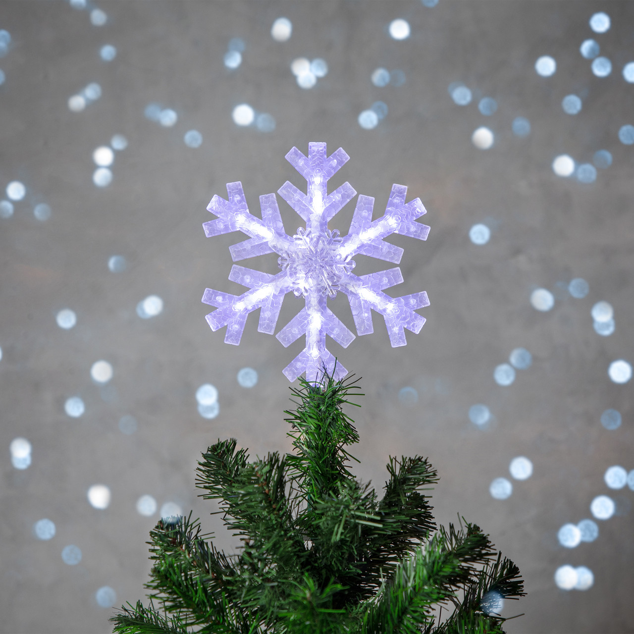 14.75" LED Lighted Clip-On Snowflake Christmas Tree Topper, White Lights