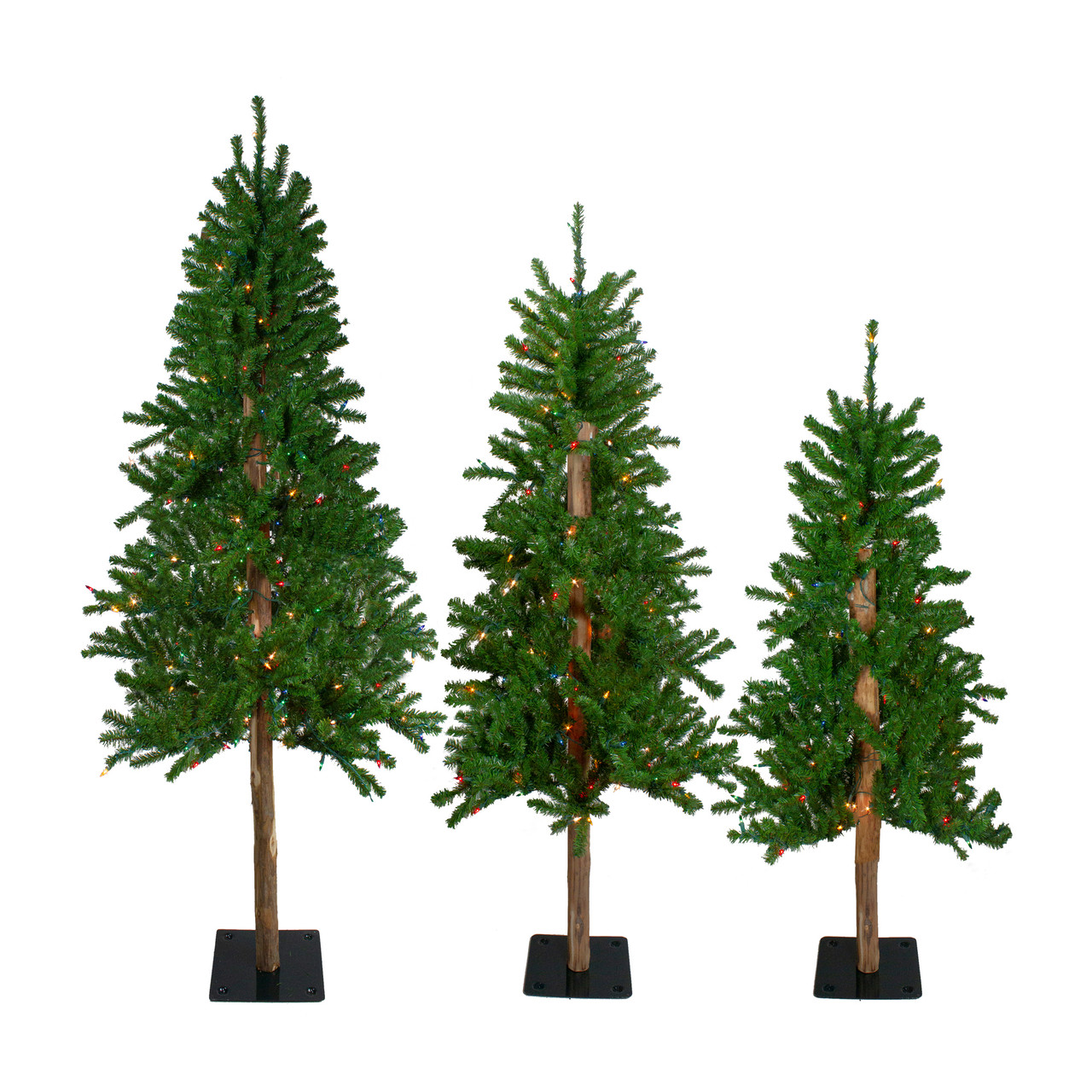 Set of 3 Pre-Lit Slim Alpine Artificial Christmas Trees 6' - Multi Lights