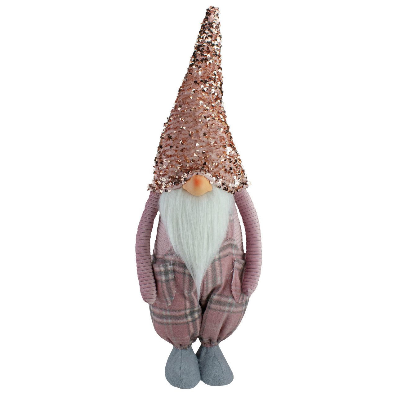 Plaid Christmas Gnome with Sequin Hat - 24" - Pink and Gray