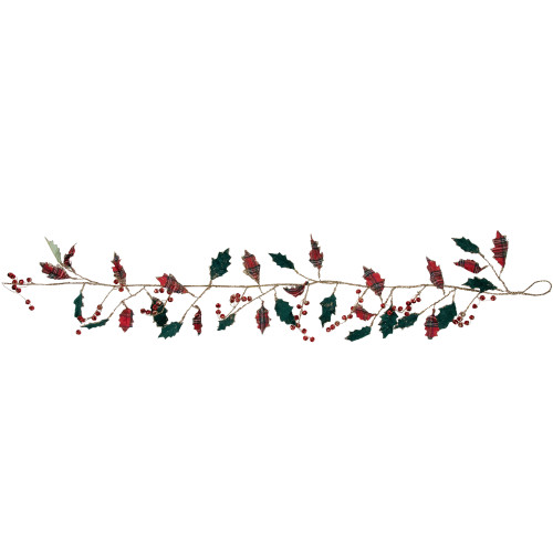 5' Green and Red Plaid Holly with Jingle Bells Christmas Garland - Unlit
