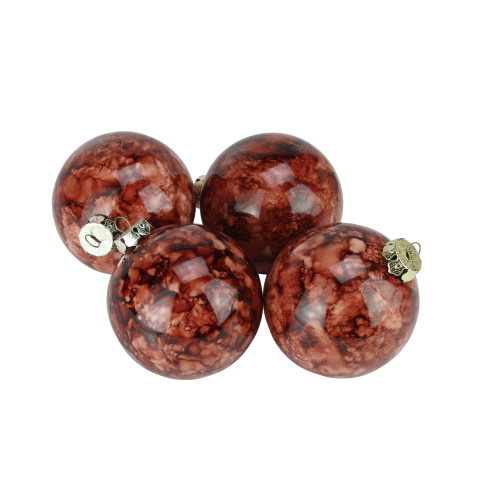 4ct Sienna Brown Marbled Shatterproof Shiny Christmas Ball Ornaments 3.25" (80mm)