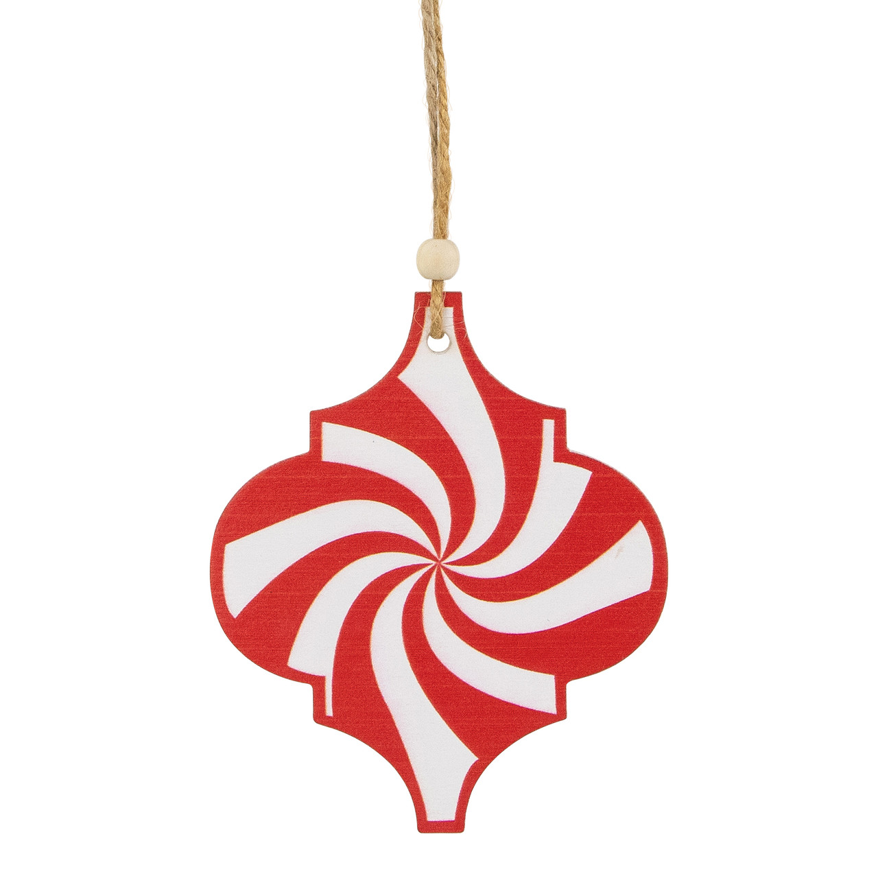 4.5" Red and White Candy Cane Swirl Bauble Wooden Christmas Ornament