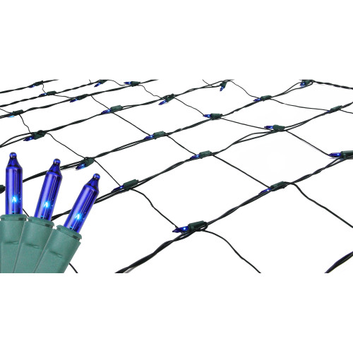 4' x 6' Blue Mini Net Style Christmas Lights, Green Wire