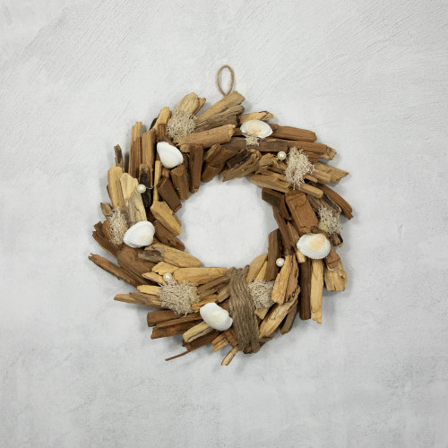 Natural Driftwood and Seashell Artificial Wreath - 14"