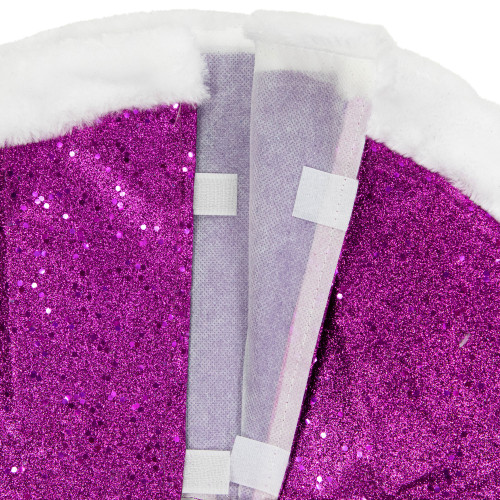 20" Magenta Glittered Mini Christmas Tree Skirt with White Fur Trim