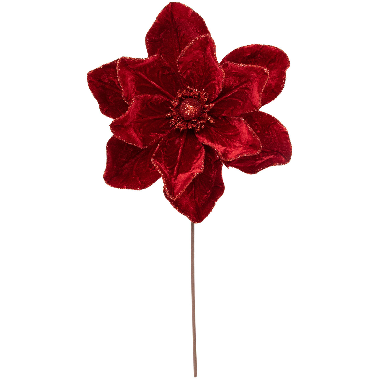 24" Red Velvet Glittered Magnolia Christmas Stem Spray