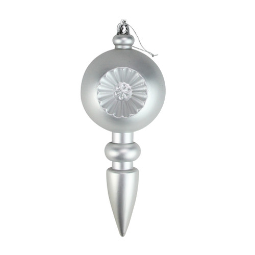 4ct Matte Silver Retro Reflector Shatterproof Christmas Finial Ornaments 7.5"