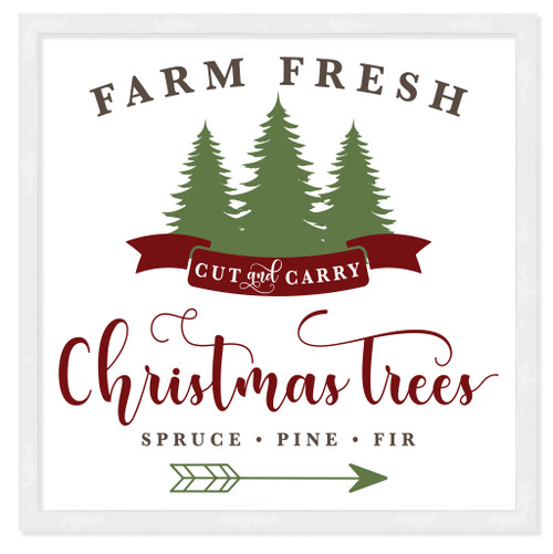 Cut and Carry Christmas Tree Farm 17.5" x 17.5" Framed Christmas Wall Decor  Sign Poster in a Natural Wooden Frame with UV Acrylic and Hangers