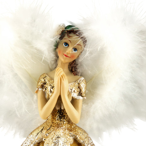 10" Gold and White Angel Christmas Tree Topper, Unlit