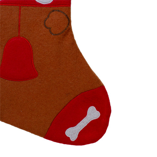 17" Red and Brown "DOG" Embroidered Christmas Stocking with Cuff