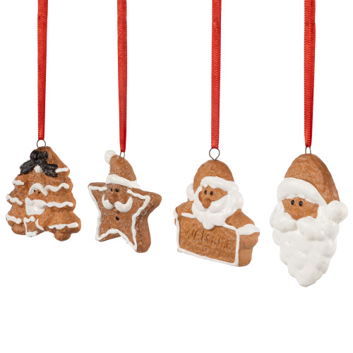 Set of 4 Santa Claus Gingerbread Christmas Ornaments 2.5"
