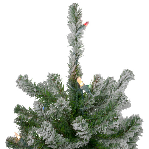 Set of 3 Pre-Lit Flocked Alpine Artificial Christmas Trees 5' - Multi Lights