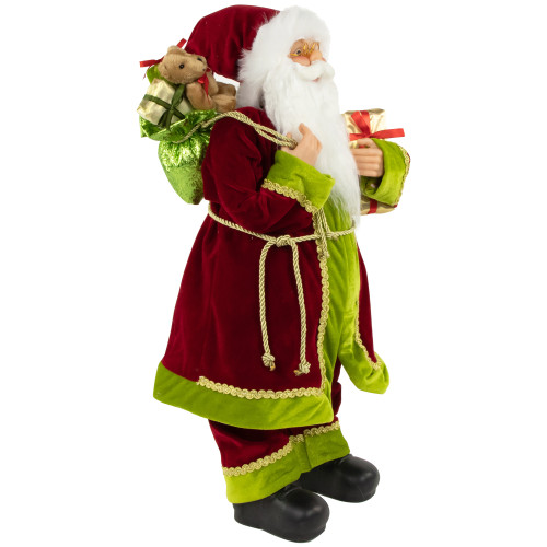 24" Red and Bright Green Standing Santa with Presents Christmas Figure