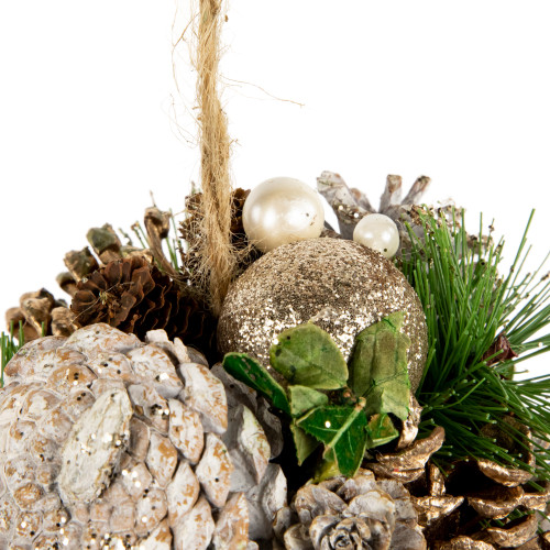 5.5" Glittered Pine Needle and Pinecone Hanging Christmas Ball Ornament