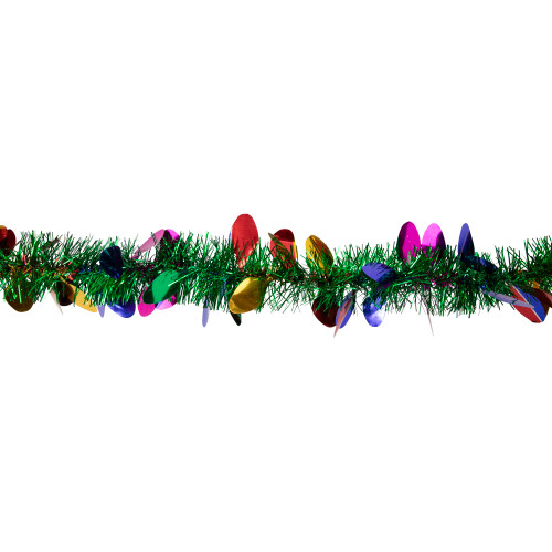 Christmas Light Bulb Wrapped Tinsel Commercial Garland - 50' x 2" - Green and Multicolor - Unlit