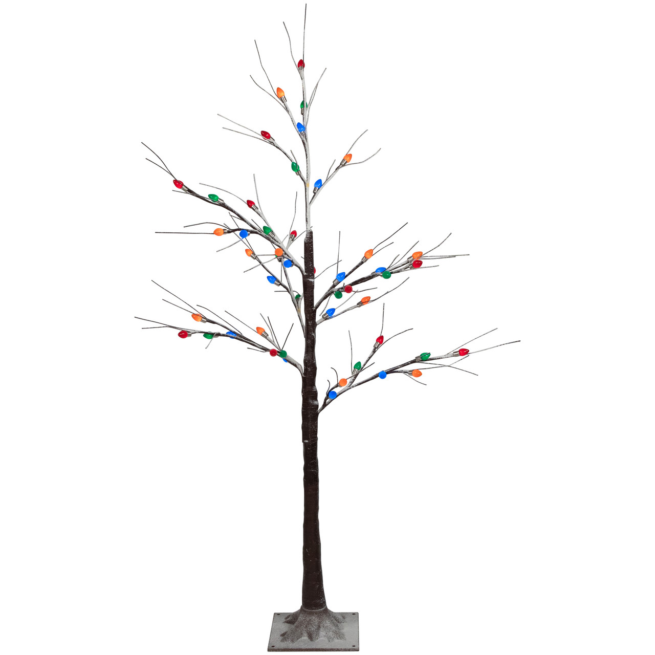LED Lighted Frosted Christmas Twig Tree - 4' - Brown - Multi-Color lights