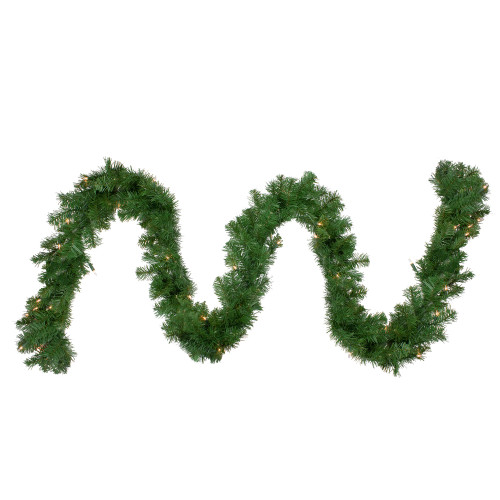 Pre-Lit Deluxe Windsor Green Pine Christmas Garland - 9' x 18" - Clear Lights