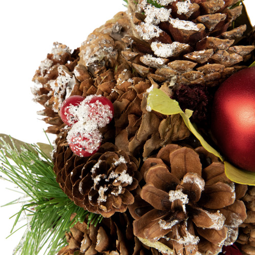 5.5" Red Ornament, Pinecone and Mixed Foliage Hanging Christmas Ball Ornament