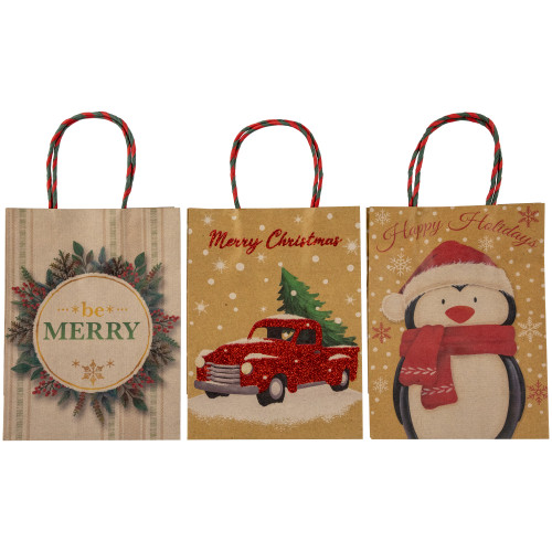 20-Count Assorted Paper Christmas Themed Gift Bags