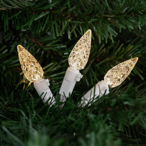 70ct Warm White Faceted LED C6 Christmas Lights, 23ft White Wire