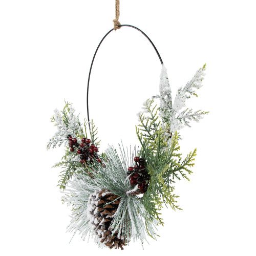 Frosted Mixed Foliage with Berries and Pinecone Artificial Christmas Wreath, 16-Inch, Unlit