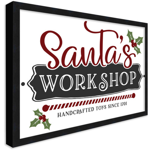 Santa's Workshop Handcrafted Toys 14.5" x 20.5" Framed Christmas Wall Decor Art Print Sign Poster in a Black Wooden Frame with UV Acrylic and Hangers