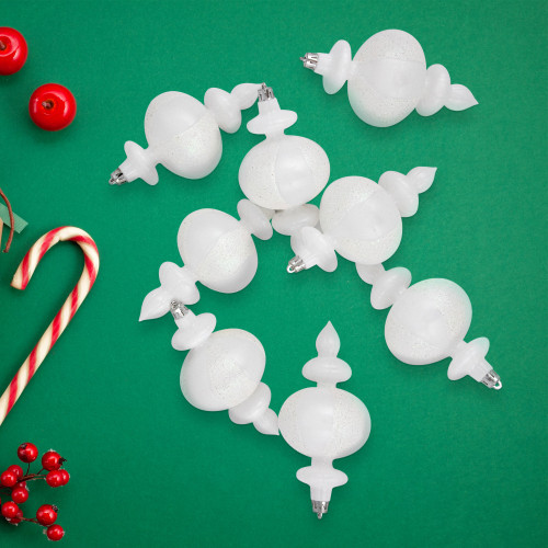 8-Count White Shatterproof Finial Christmas Ornaments, 6"