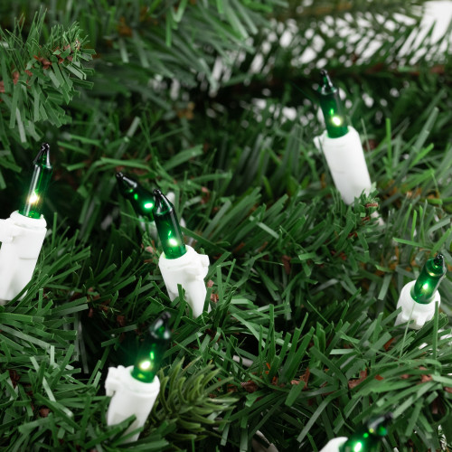 35-Count Green Mini Christmas Light Set, 7ft White Wire