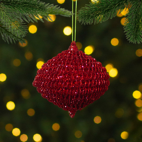 4" Red Glitter Spiral Coiled Wire Onion Finial Christmas Ornament