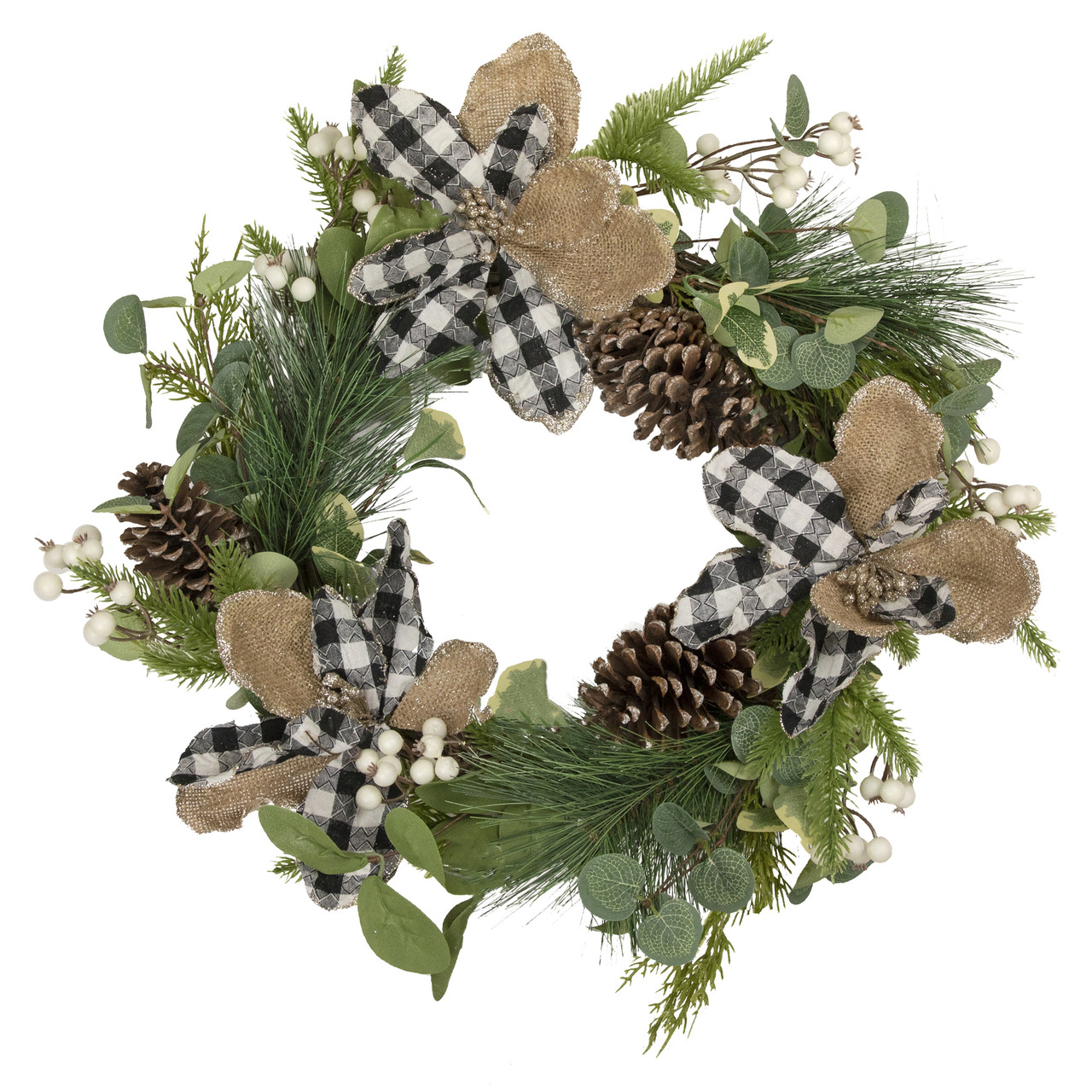 Magnolia and Frosted Pine Cones Artificial Christmas Wreath -  22-Inch, Unlit