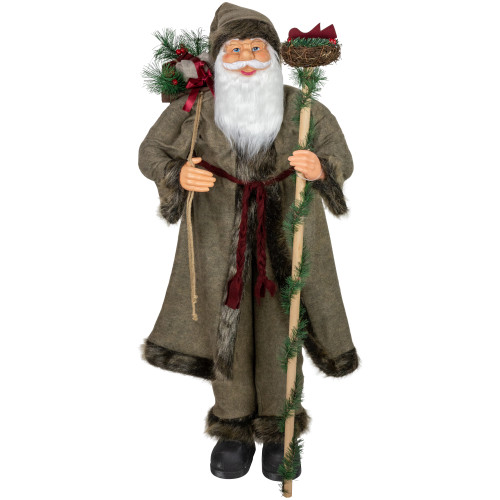 48" Olive Green Santa Claus with Gift Bag Standing Christmas Figure