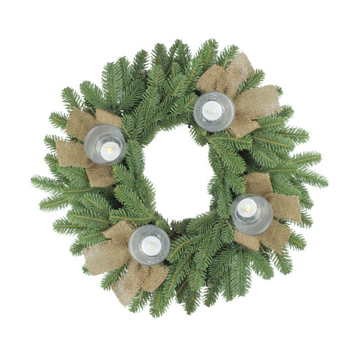 Green and Brown Pine Artificial Christmas Wreath with Candle Holder - 21-Inch, Unlit