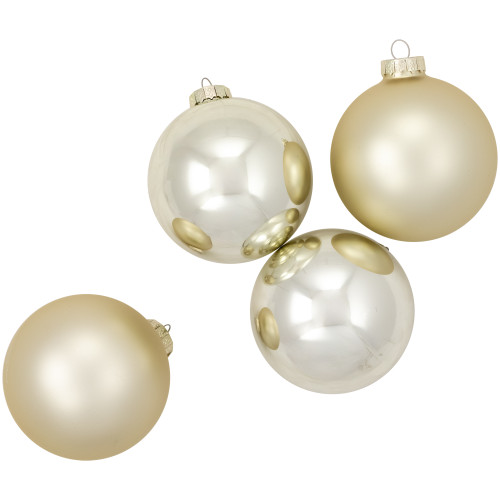 4ct Champagne Gold 2-Finish Glass Christmas Ball Ornaments 4" (100mm)