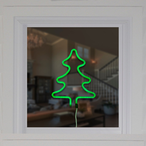 9.5" Green Christmas Tree LED Neon Style Window Silhouette