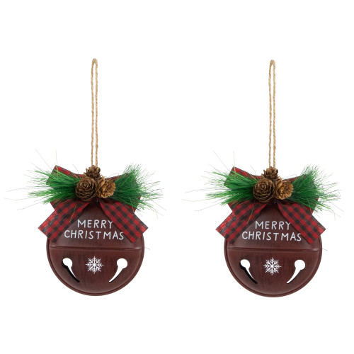 Snowflake "Merry Christmas" Jingle Bell Disc Ornaments - 5" - Set of 2