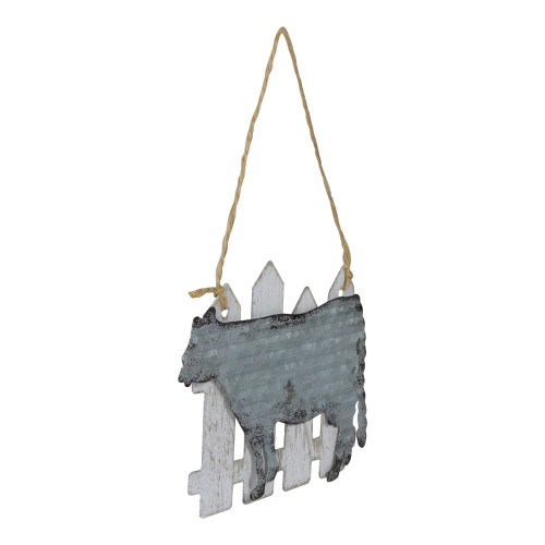 4.5" Country Rustic Cow and White Picket Fence Christmas Ornament