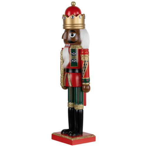 African American Nutcracker King Christmas Figure - 14.25" - Red and Green
