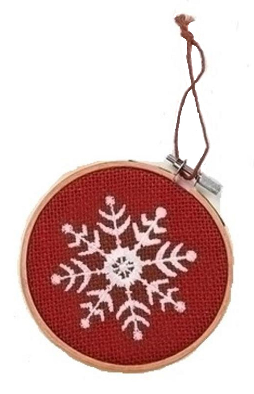 4.5" Red and White Snowflake in Hoop Loom Christmas Ornament