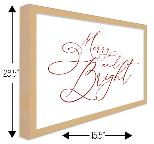 Red Merry and Bright 15.5" x 21.5" Framed Christmas Wall Decor Art Print Sign Poster in a Natural Wooden Frame with UV Acrylic and Hangers