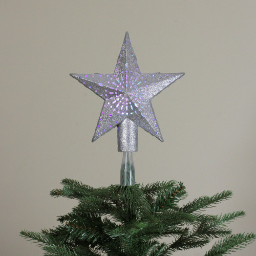9" LED Lighted Sliver Glitter Star Christmas Tree Topper - Multi Lights