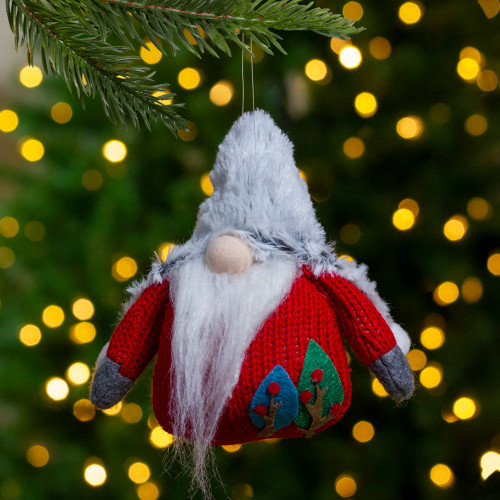 6" Plush Red and Gray Stuffed Christmas Gnome