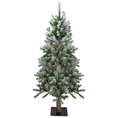 4ft Pre-Lit Flocked Alpine Artificial Christmas Tree, Clear Lights