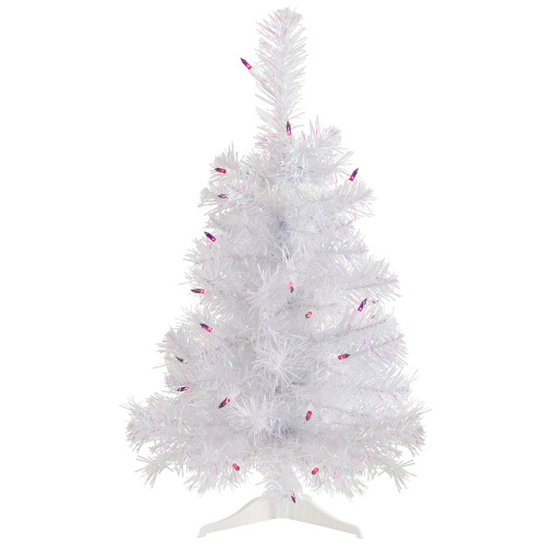 2' Pre-lit Rockport White Pine Artificial Christmas Tree, Purple Lights
