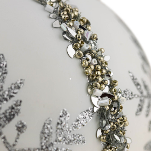 Set of 2 Matte White Sequin Glitter Snowflake Glass Christmas Ornaments 4"