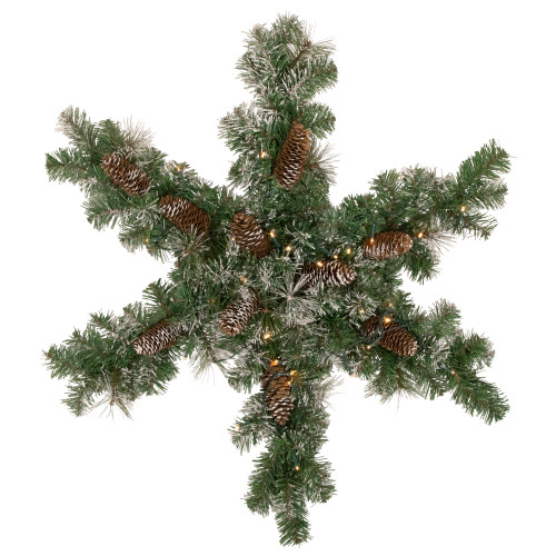 Pre-Lit Battery Operated Frosted Mixed Pine Christmas Snowflake Wreath - 32" - Warm White LED Lights