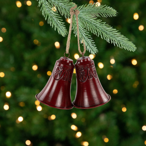 Embossed Christmas Bell Ornaments - 6" - Red - Set of 2