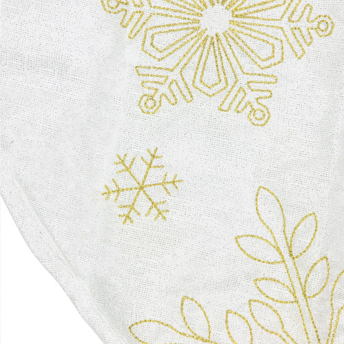 48" White with Gold Embroidered Snowflakes Christmas Tree Skirt