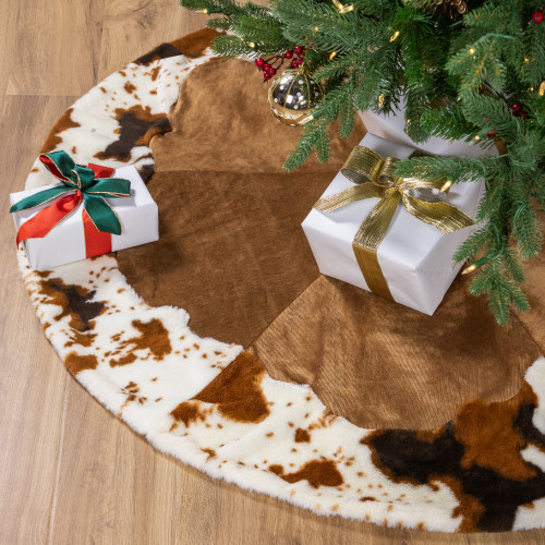 Corduroy Christmas Tree Skirt with Faux Fur Trim - 48" - Brown