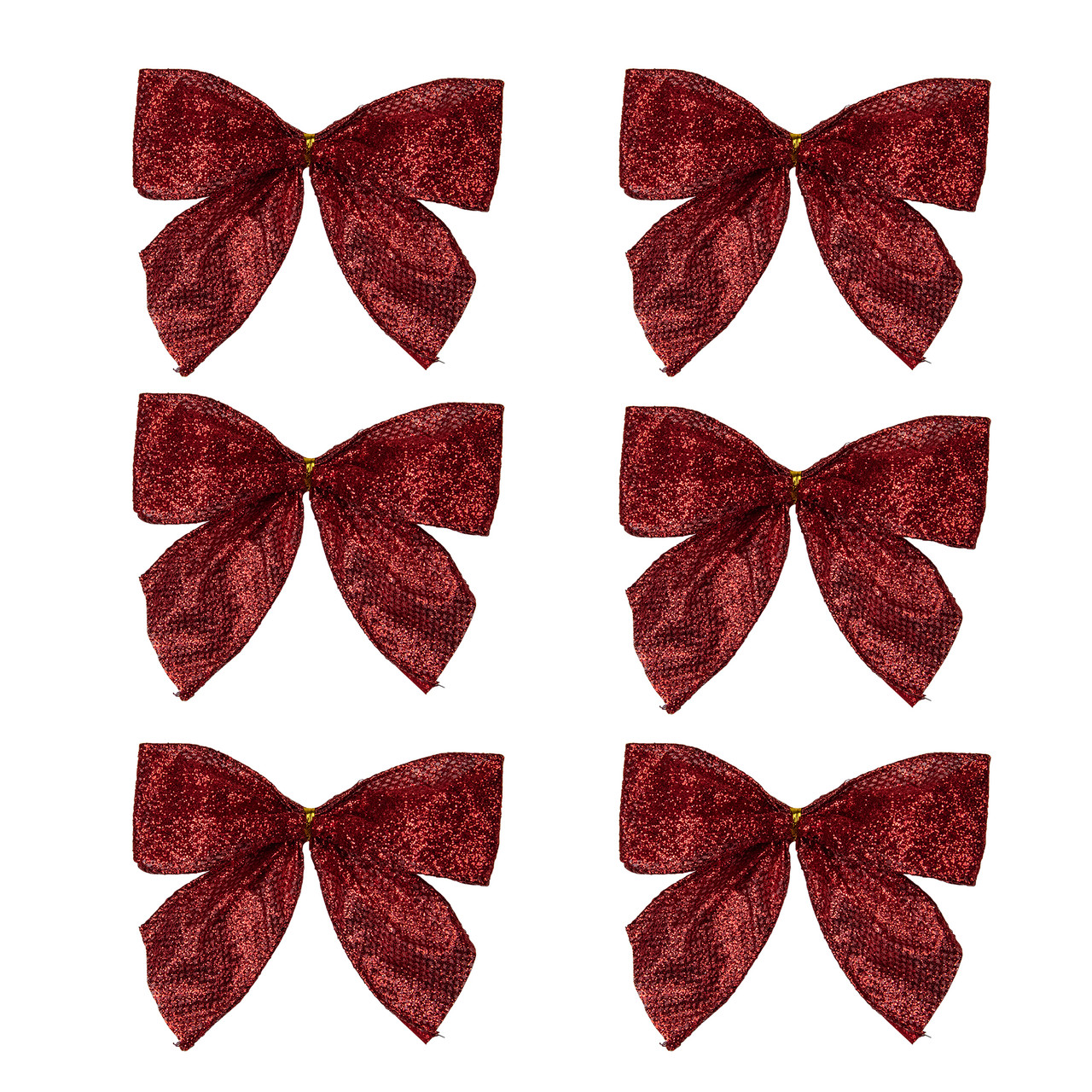 Glittered 2-Loop Christmas Bow Decorations - 5.5" - Red - Pack of 6